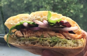 Blackened Salmon sandwich, sips & bites, williamsburg, avocado mash
